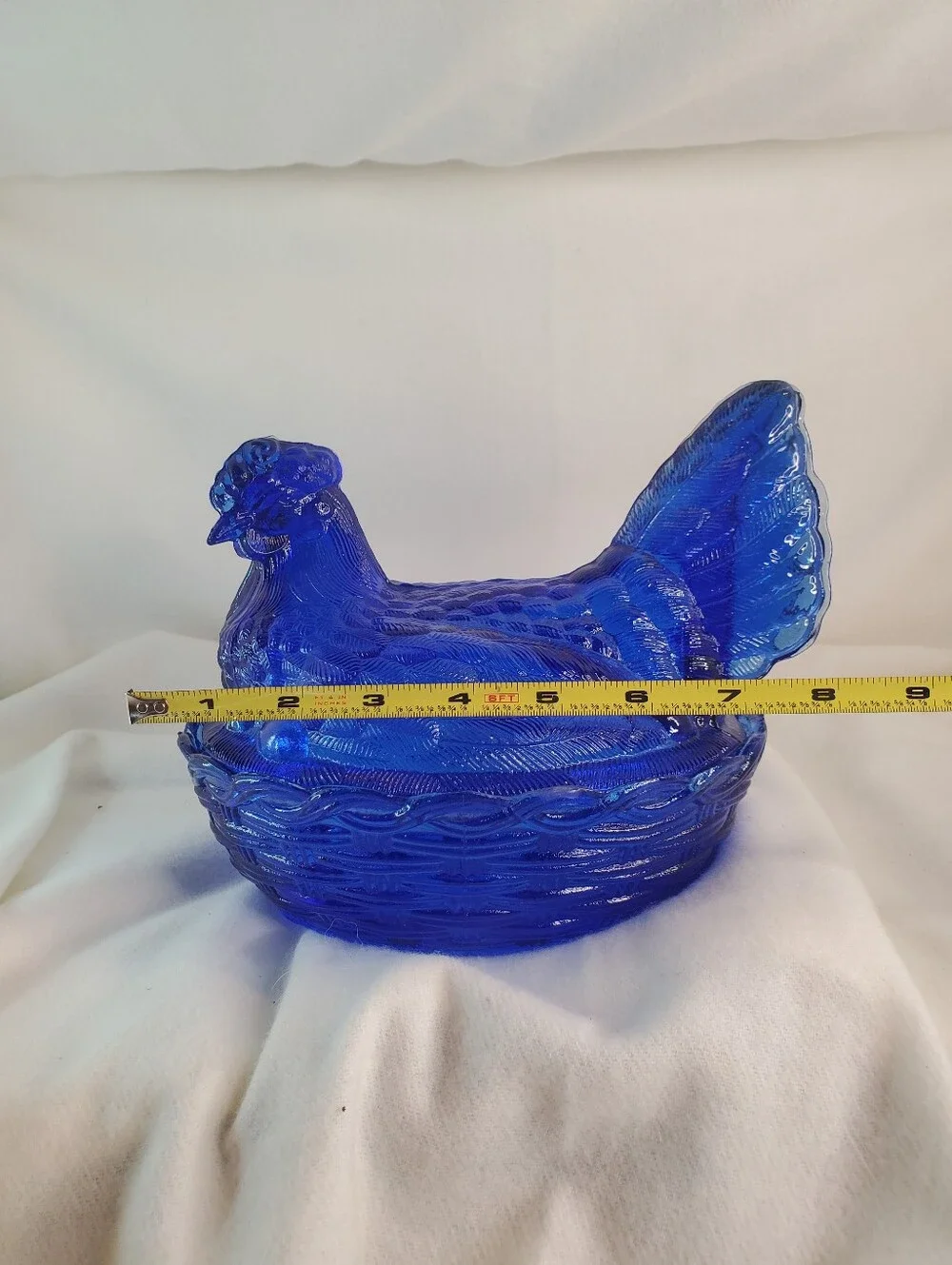Vintage Mosser Colbolt Blue Glass Chicken Nest w/ Eggs
